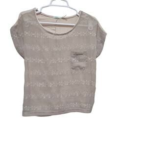 Kimchi Blue Sheer Embroidered Mesh Top XS Beige